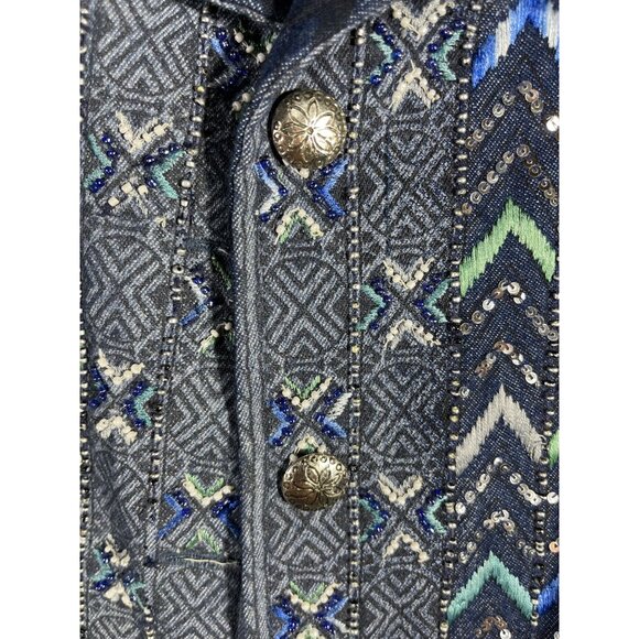 Coldwater Creek Womens Chevron Patterned Jacket PM (10-12) 100% Cotton Multicolo - Picture 5 of 7